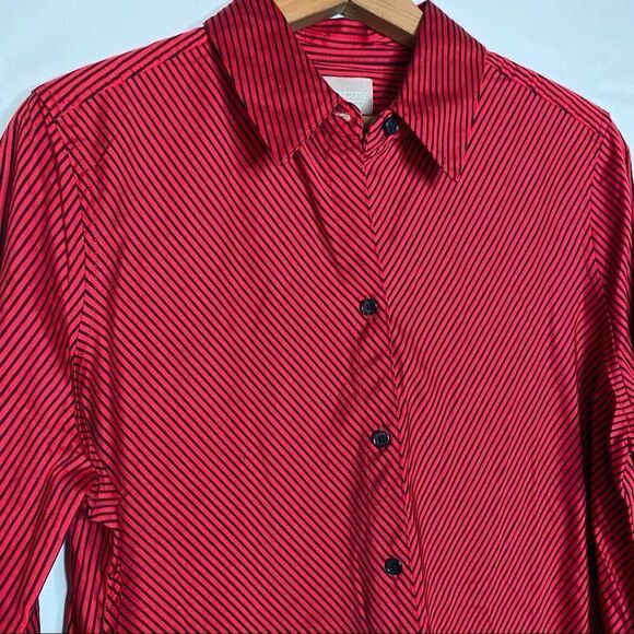 Chico's Red and Black Striped Button-Up Shirt (Size 1) - Picture 3 of 7